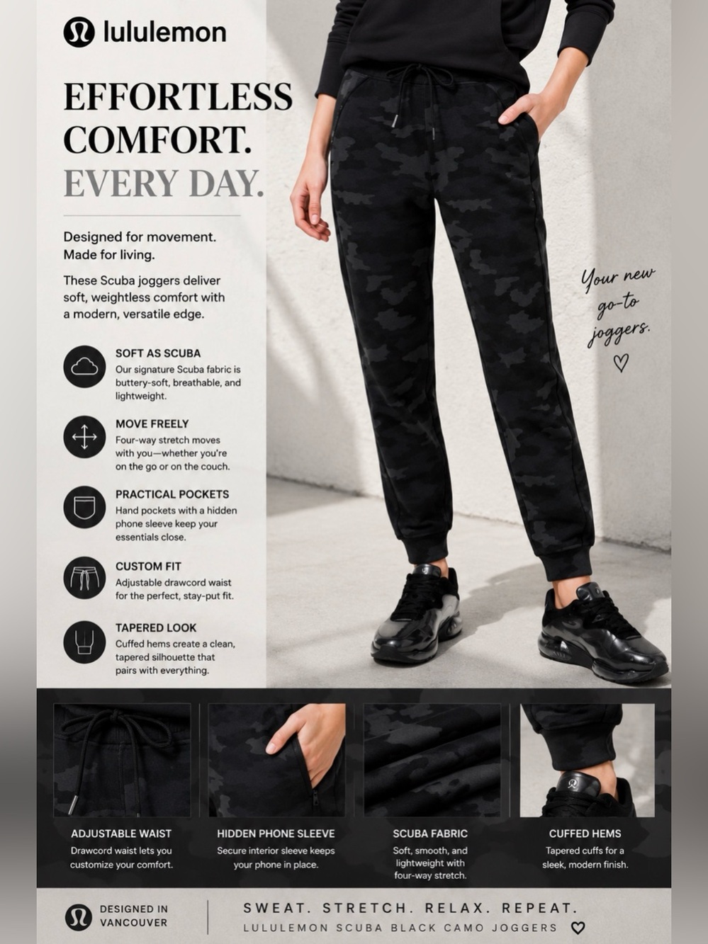 Lululemon Athletica Scuba Black Camo Joggers